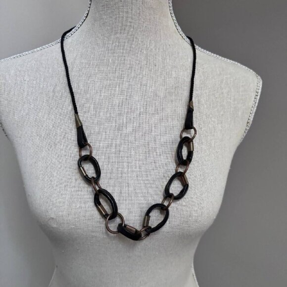 Vintage ‘90s Real Leather, Metal and Rope Necklace - Picture 1 of 8